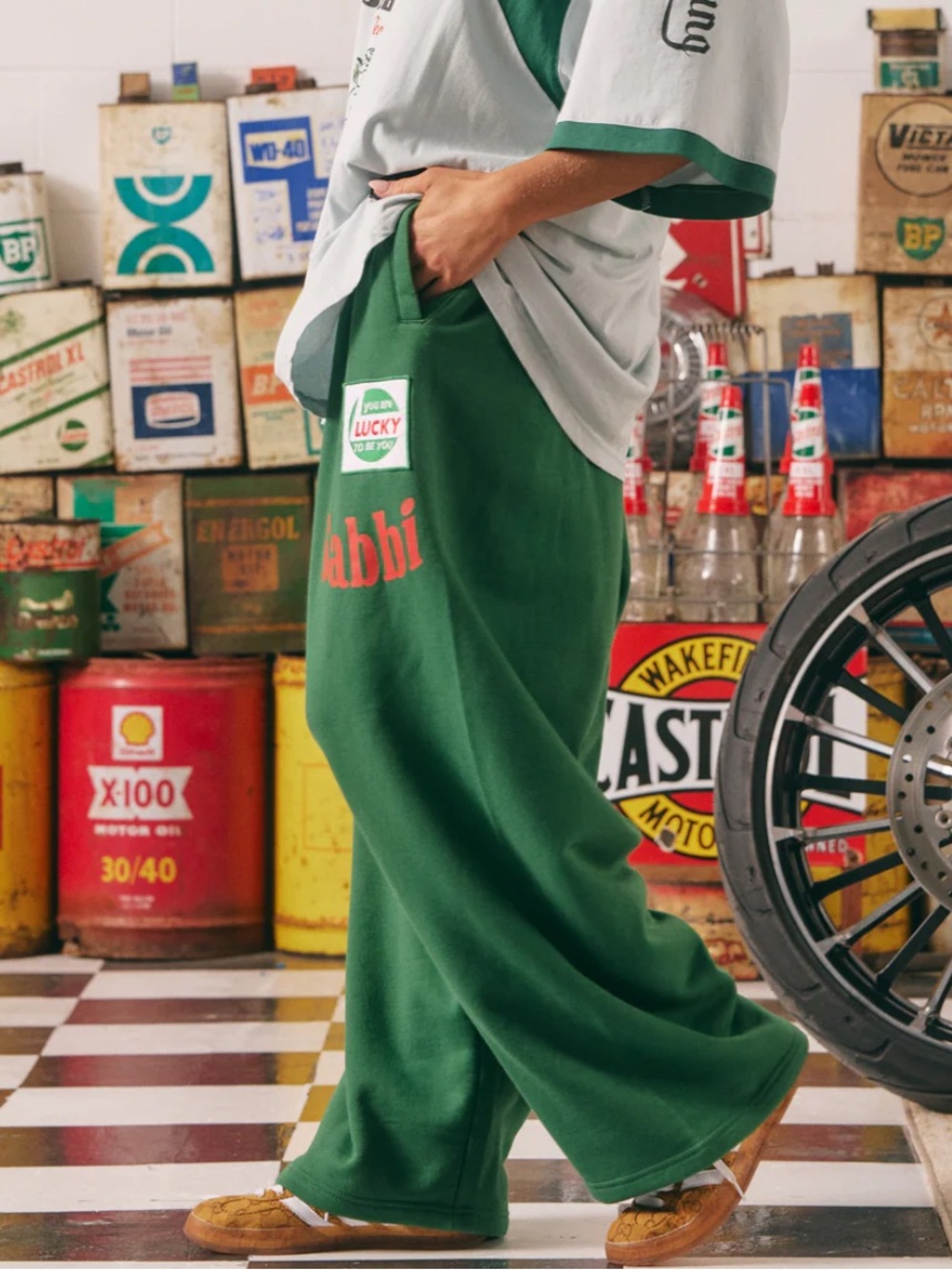 SABBI Mermaid Racing Wide Leg Sweatpants in Green - Picture 3 of 3